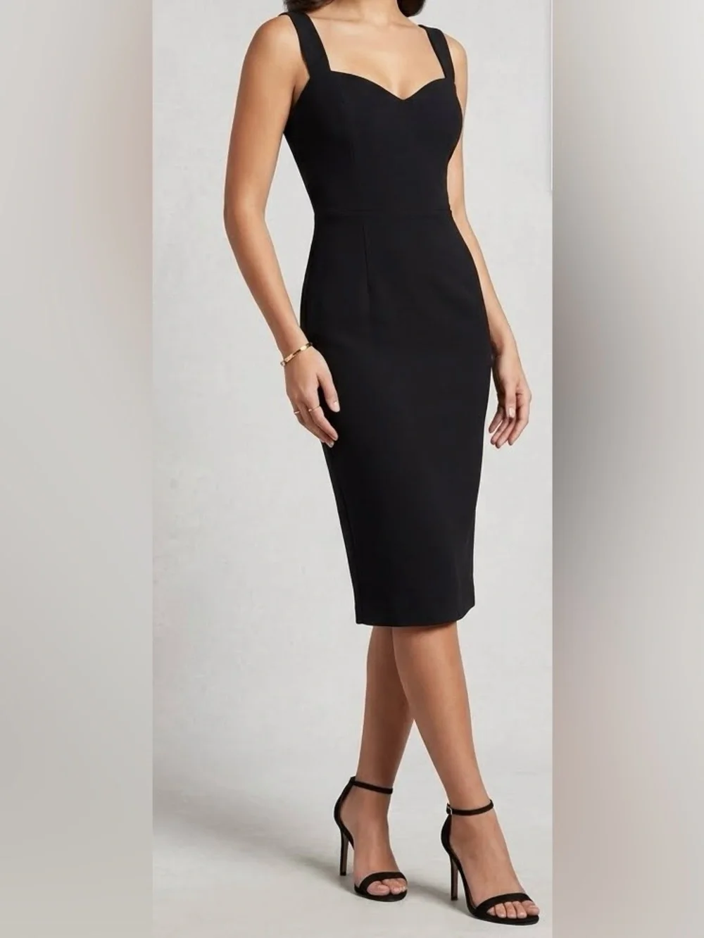 Dress the Population Nicole Sweetheart Neckline Black Bodycon Midi Dress - Picture 1 of 4